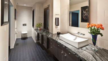 Space-saving bathroom remodel by Hanson Carlen Construction