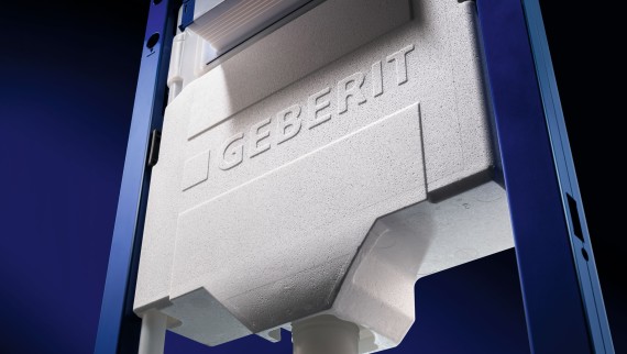 Closeup of Geberit in-wall toilet system