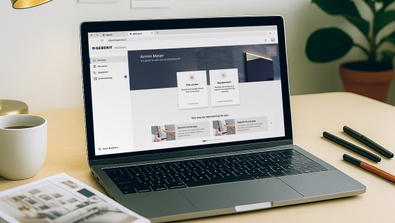Geberit Customer Portal on a laptop Geberit Customer Portal on a laptop