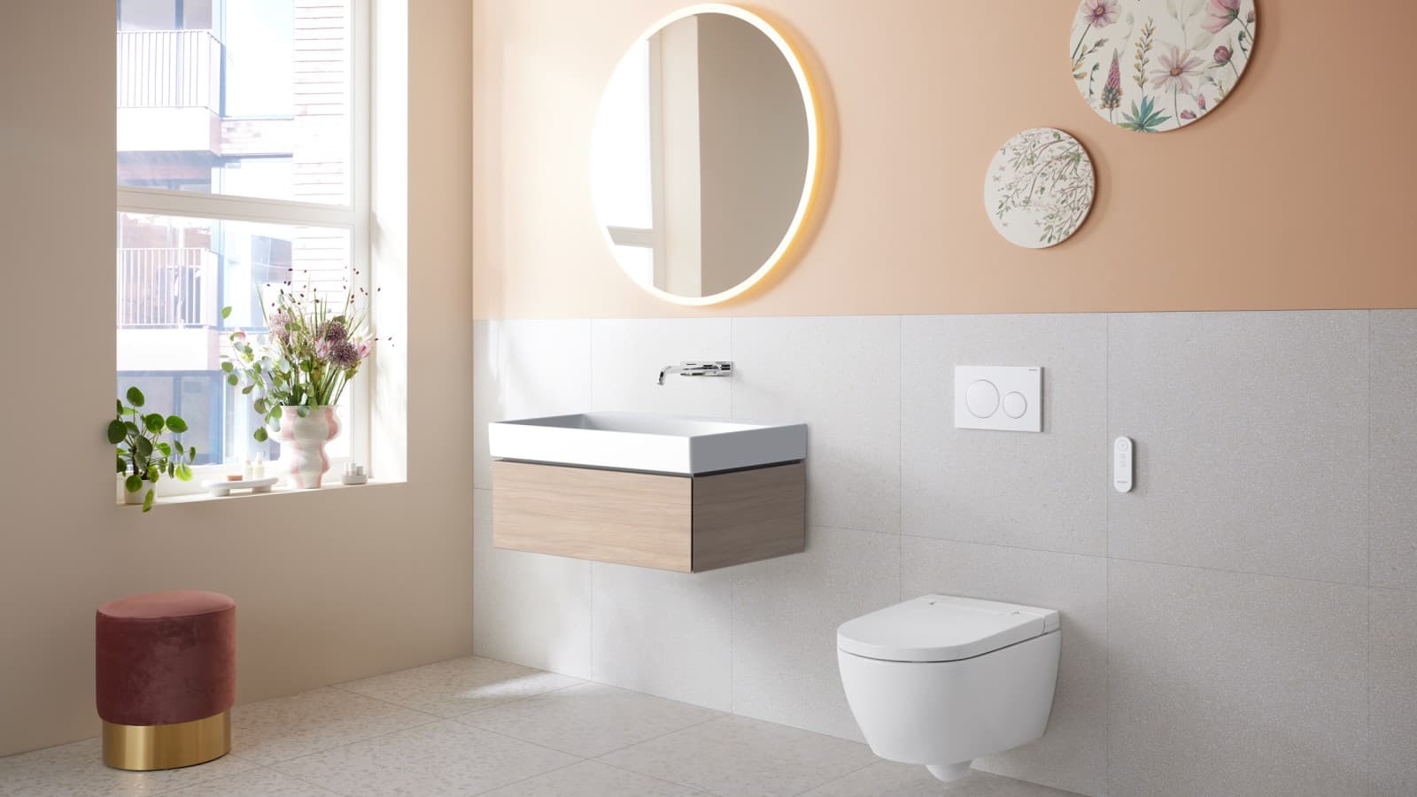Bathroom with wall-hung bidet toilet Bathroom with wall-hung bidet toilet