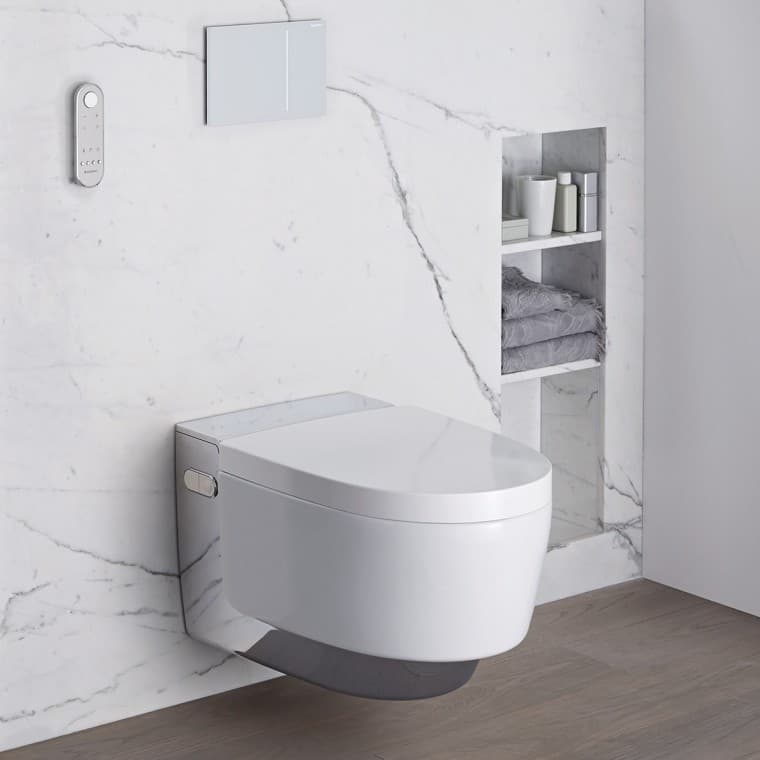 Barrier-free bathroom with Geberit system and bidet toilet seat Barrier-free bathroom with Geberit system and bidet toilet seat