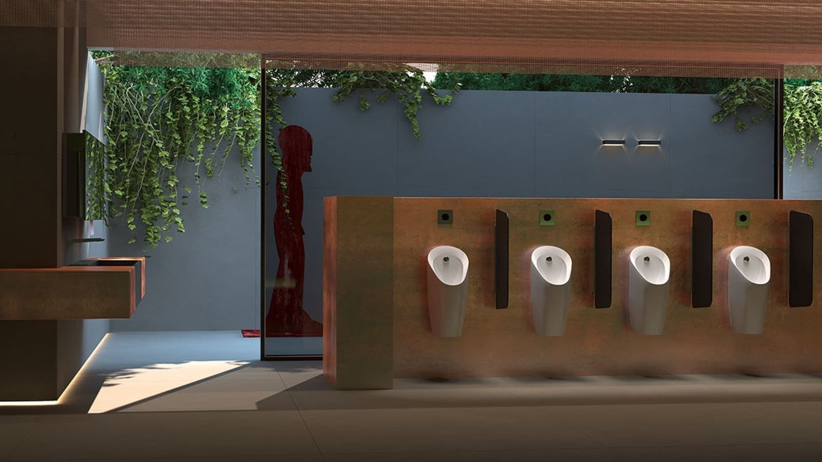 Public restroom with Geberit urinal systems Public restroom with Geberit urinal systems